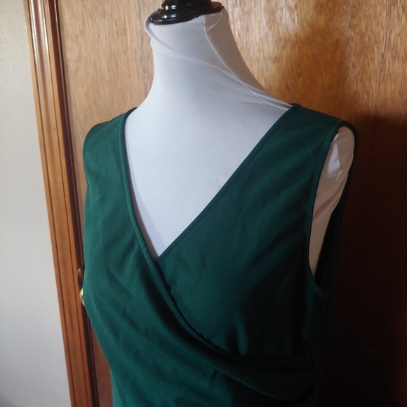 NWT Tehoao Green V Ruched Sleeveless Wrap Cocktail Bodycon Mini Midi Dress L - Picture 5 of 15